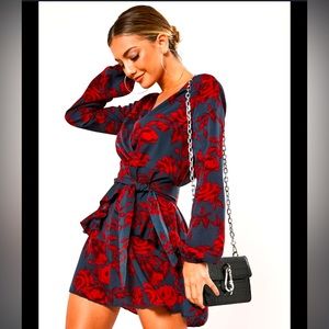 Red and black floral business casual. Size small